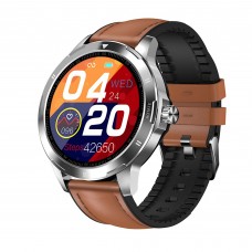 1.28 Inch Touch Screen Smart Watch & Fitness Tracker with Black Watch Casing and Brown Band  -D13